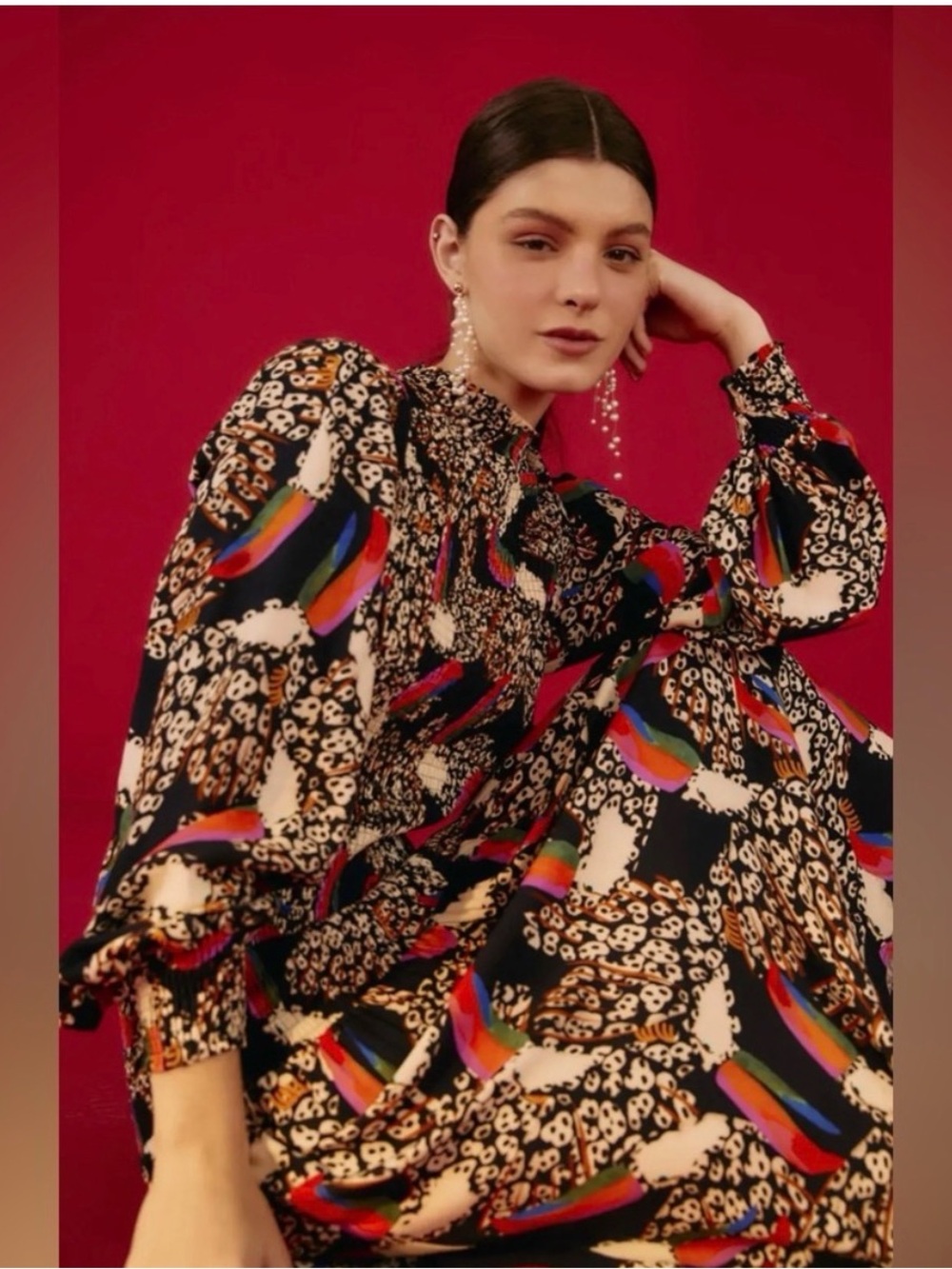 FARM Rio Black Dress with Multicolor Abstract & Leopard Print